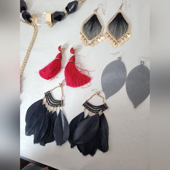 Y2K Jewelry Bundle Necklace Earrings Chunky 2000s Feather Colorful Statement - Picture 2 of 10